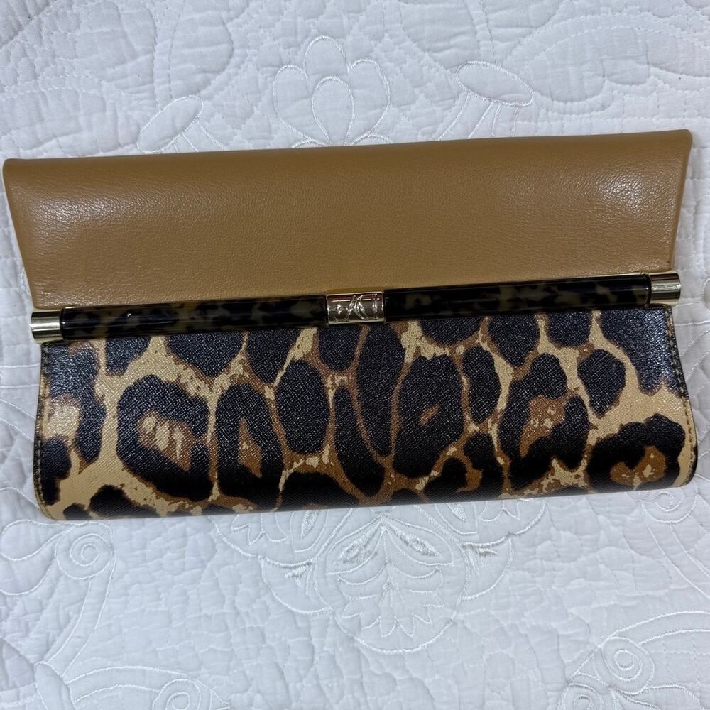 Diane von Furstenberg Women's Brown Tortoise Gold Bar Clutch Purse Vintage